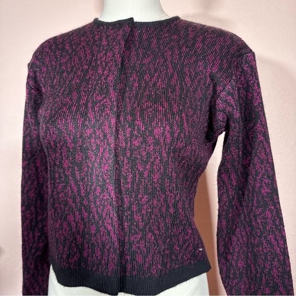 Ellen Tracy Vintage 1990’s Y2K leopard print knit shrunken cardigan sweater - Picture 1 of 17